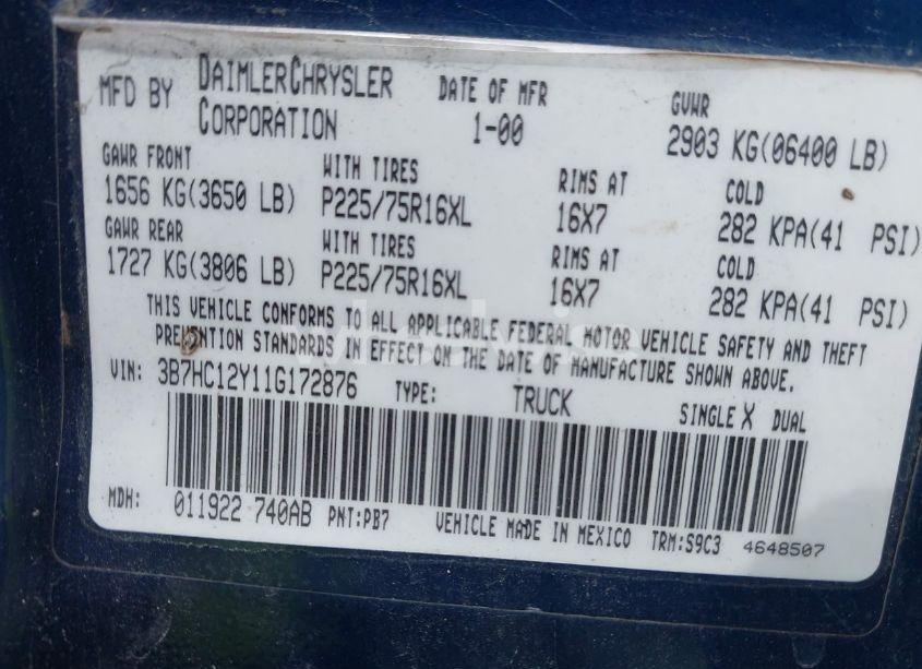 Photo 9 of 2001 Dodge Ram 1500 ST (VIN 3B7HC12Y11G172876)