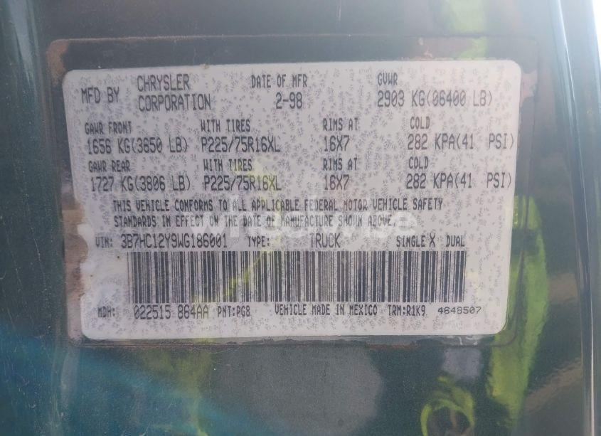 Photo 9 of 1998 Dodge Ram 1500 ST (VIN 3B7HC12Y9WG186001)