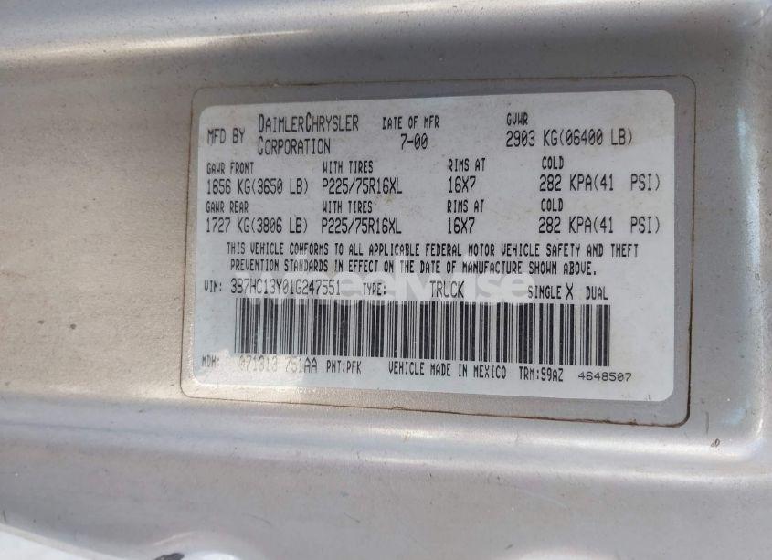 Photo 9 of 2001 Dodge Ram 1500 ST (VIN 3B7HC13Y01G247551)