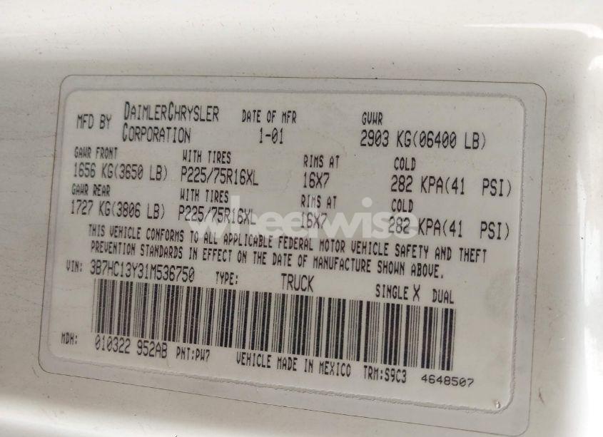 Photo 9 of 2001 Dodge Ram 1500 ST (VIN 3B7HC13Y31M536750)