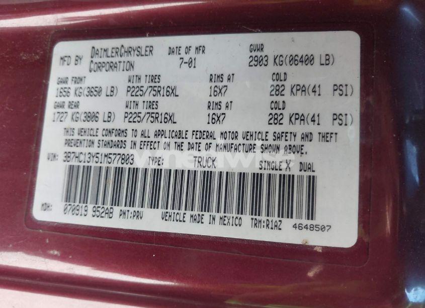 Photo 9 of 2001 Dodge Ram 1500 ST (VIN 3B7HC13Y51M577803)