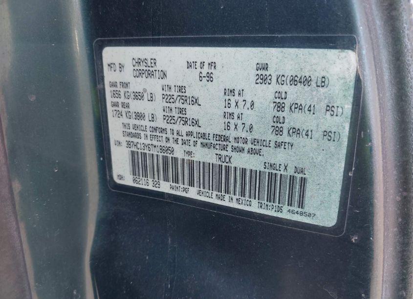 Photo 9 of 1996 Dodge Ram 1500 (VIN 3B7HC13Y6TM186050)