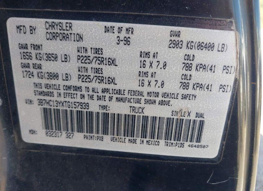 Photo 9 of 1996 Dodge Ram 1500 (VIN 3B7HC13YXTG157939)