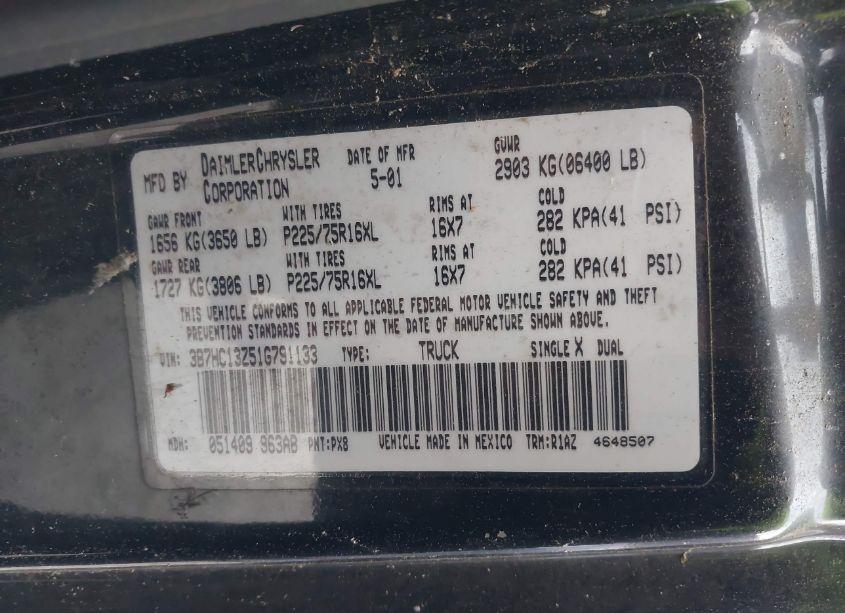 Photo 9 of 2001 Dodge Ram 1500 (VIN 3B7HC13Z51G791133)
