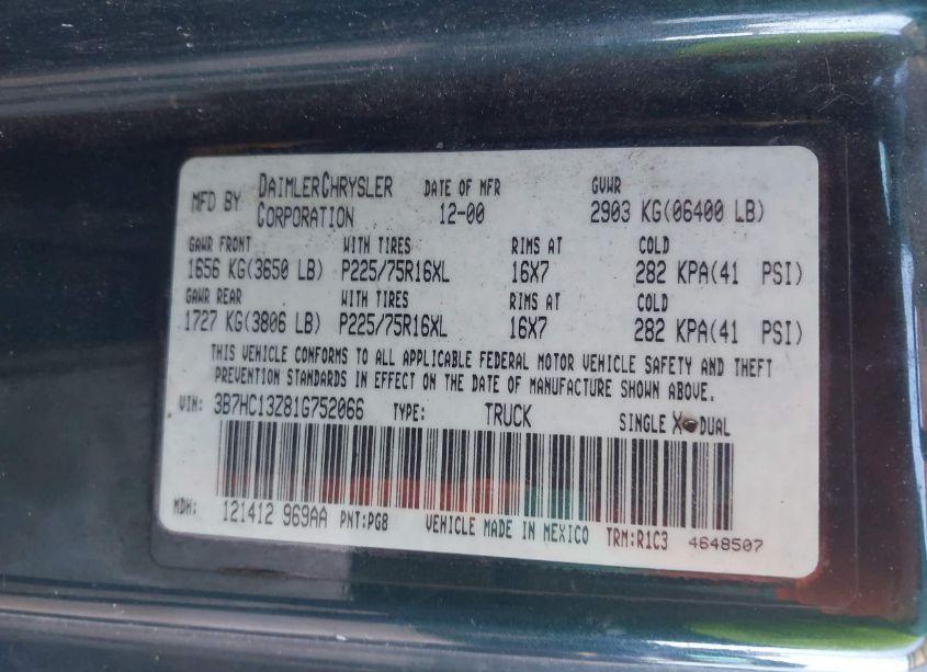 Photo 9 of 2001 Dodge Ram 1500 ST (VIN 3B7HC13Z81G752066)