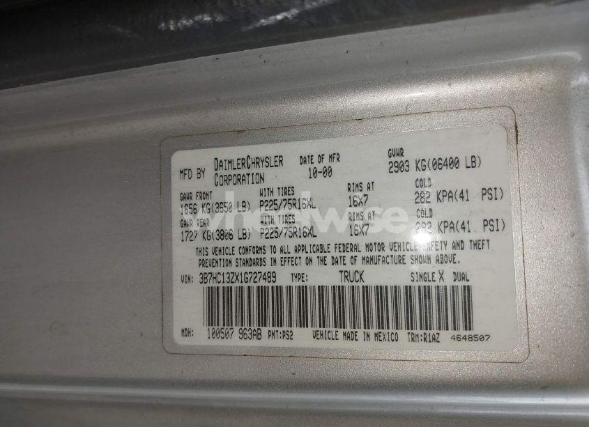 Photo 9 of 2001 Dodge Ram 1500 ST (VIN 3B7HC13ZX1G727489)