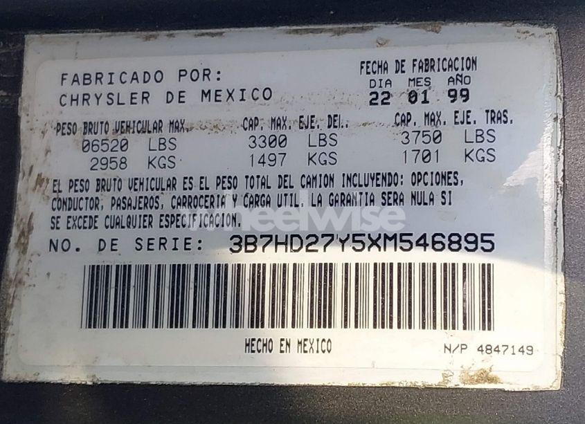 Photo 9 of 1999 Dodge Truck (VIN 3B7HD27Y5XM546895)