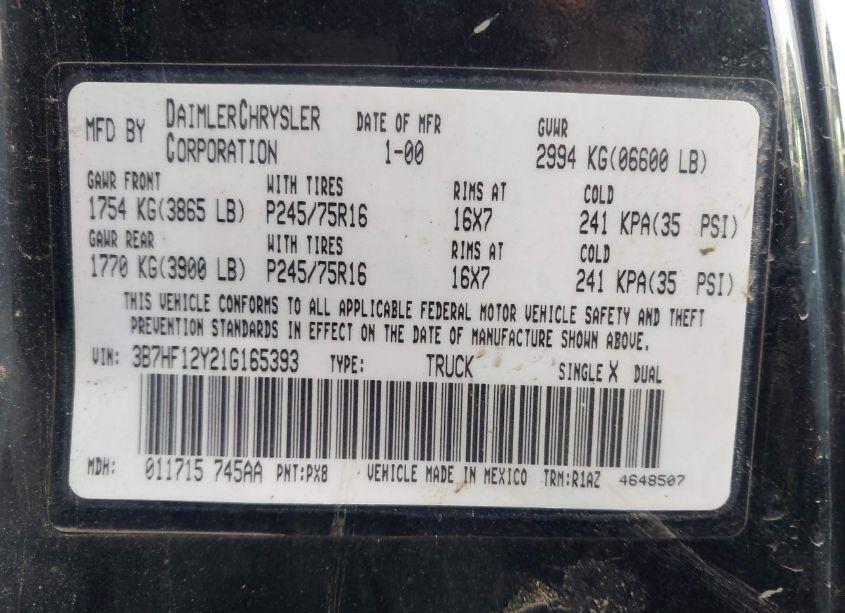 Photo 9 of 2001 Dodge Ram 1500 ST (VIN 3B7HF12Y21G165393)