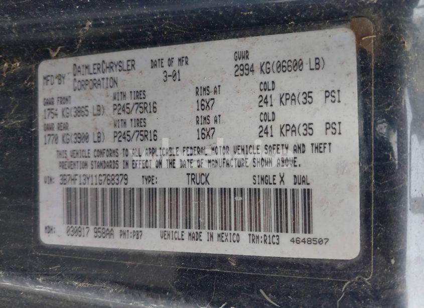 Photo 9 of 2001 Dodge Ram 1500 ST (VIN 3B7HF13Y11G768379)