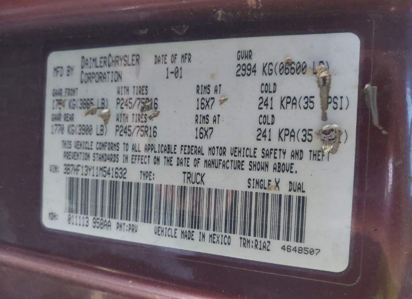 Photo 9 of 2001 Dodge Ram 1500 ST (VIN 3B7HF13Y11M541632)
