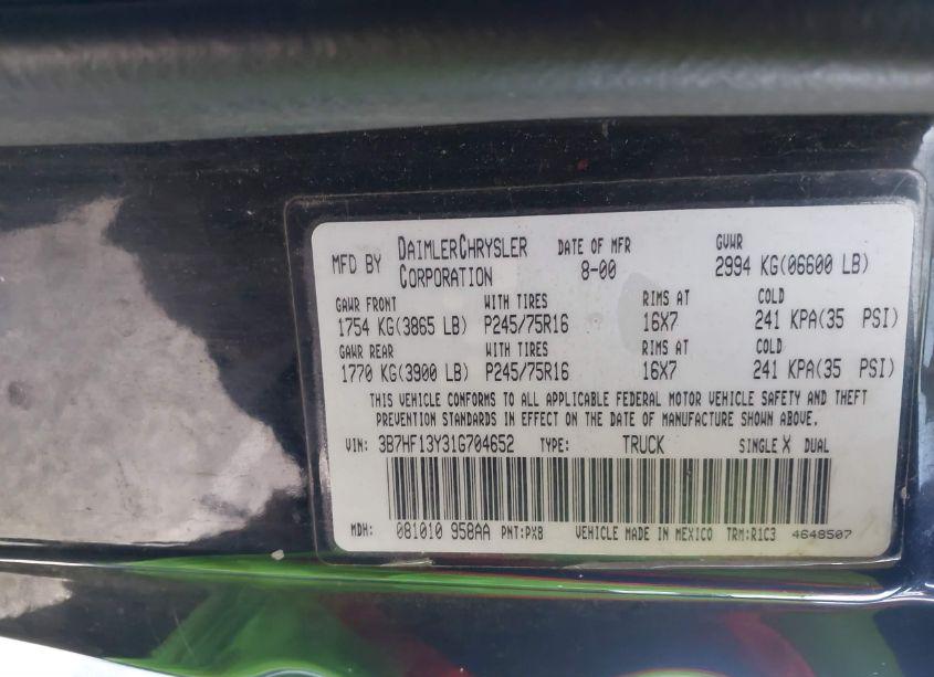 Photo 9 of 2001 Dodge Ram 1500 ST (VIN 3B7HF13Y31G704652)