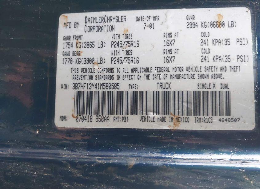 Photo 9 of 2001 Dodge Ram 1500 ST (VIN 3B7HF13Y41M580585)