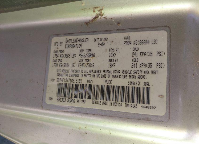 Photo 9 of 2001 Dodge Ram 1500 ST (VIN 3B7HF13Y71M515181)