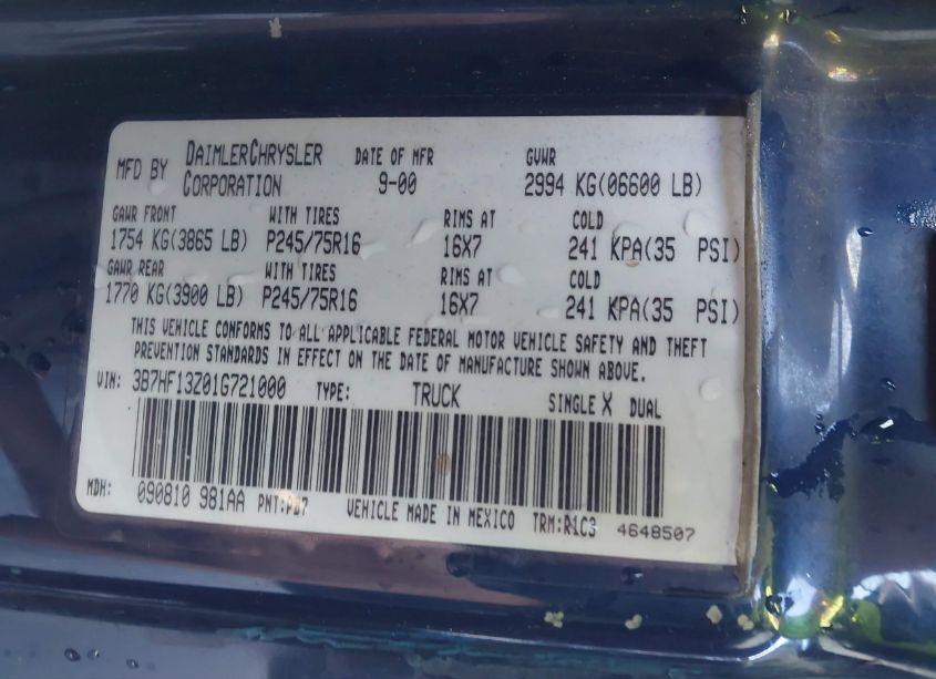 Photo 9 of 2001 Dodge Ram 1500 ST (VIN 3B7HF13Z01G721000)