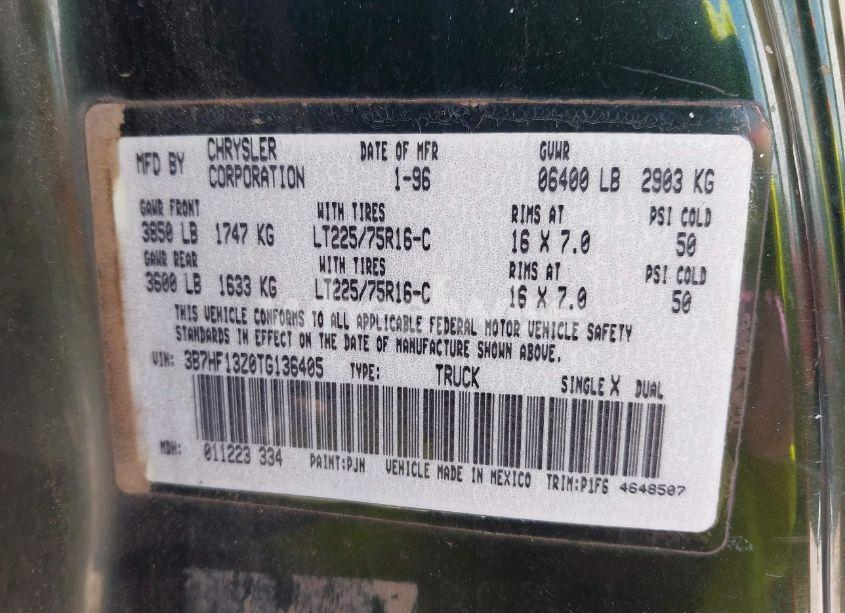 Photo 9 of 1996 Dodge Ram 1500 (VIN 3B7HF13Z0TG136405)