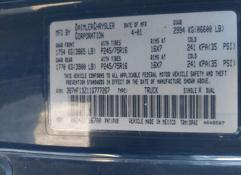 Photo 9 of 2001 Dodge Ram 1500 ST (VIN 3B7HF13Z11G777267)