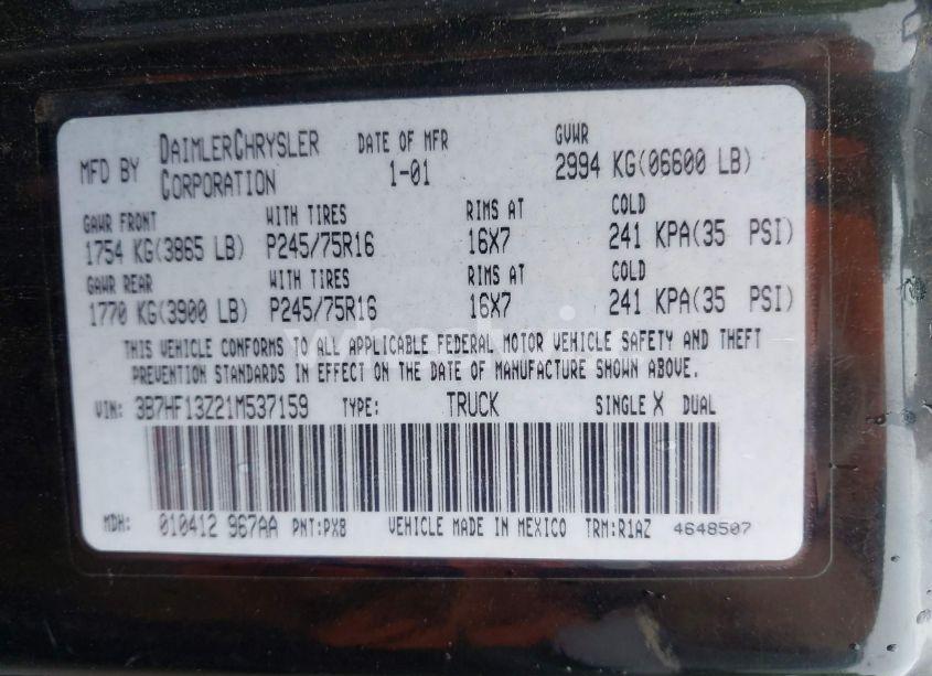 Photo 9 of 2001 Dodge Ram 1500 ST (VIN 3B7HF13Z21M537159)