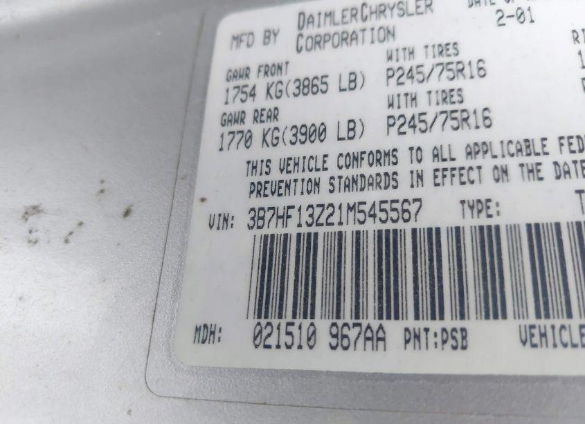 Photo 9 of 2001 Dodge Ram 1500 ST (VIN 3B7HF13Z21M545567)