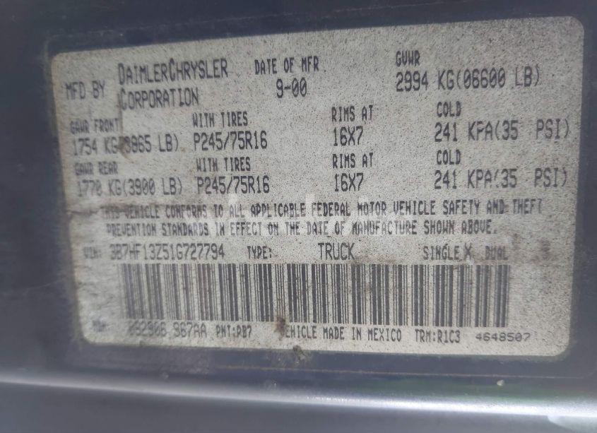 Photo 9 of 2001 Dodge Ram 1500 ST (VIN 3B7HF13Z51G727794)