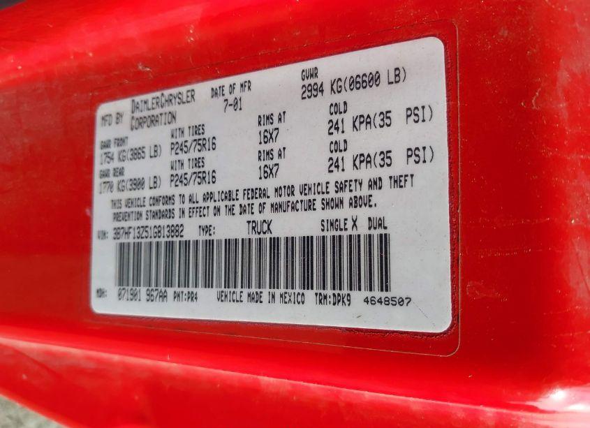 Photo 9 of 2001 Dodge Ram 1500 ST (VIN 3B7HF13Z51G813882)