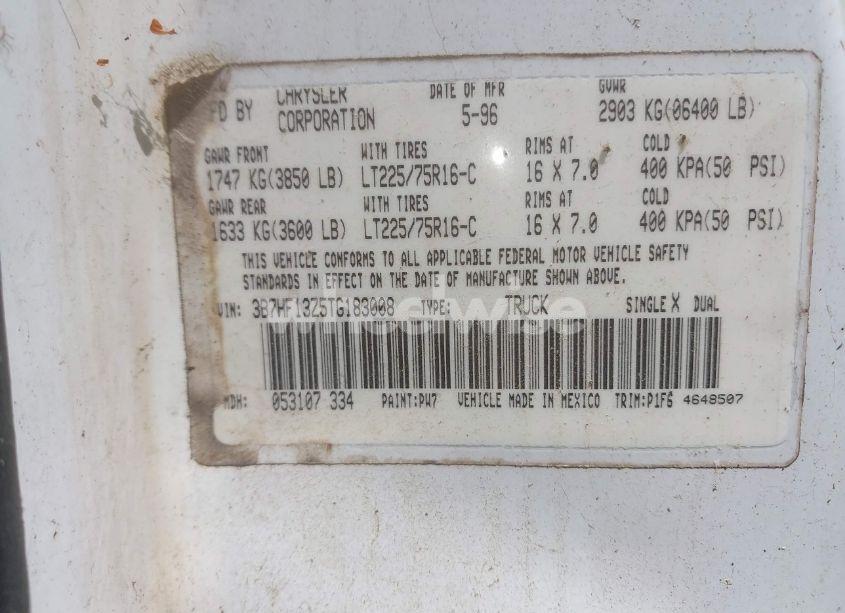 Photo 9 of 1996 Dodge Ram 1500 (VIN 3B7HF13Z5TG183008)