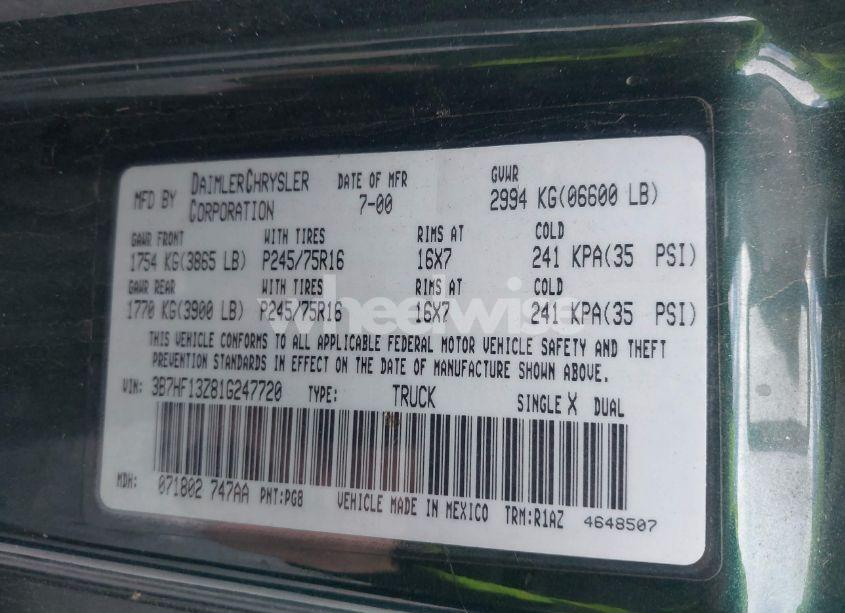 Photo 9 of 2001 Dodge Ram 1500 ST (VIN 3B7HF13Z81G247720)