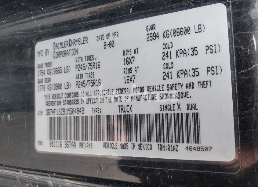 Photo 9 of 2001 Dodge Ram 1500 ST (VIN 3B7HF13Z91M504949)