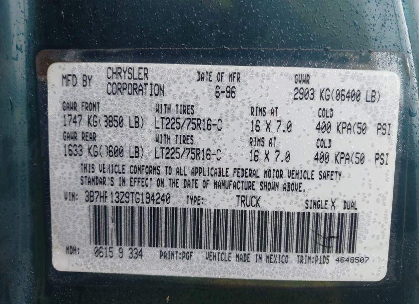 Photo 9 of 1996 Dodge Ram 1500 (VIN 3B7HF13Z9TG194240)