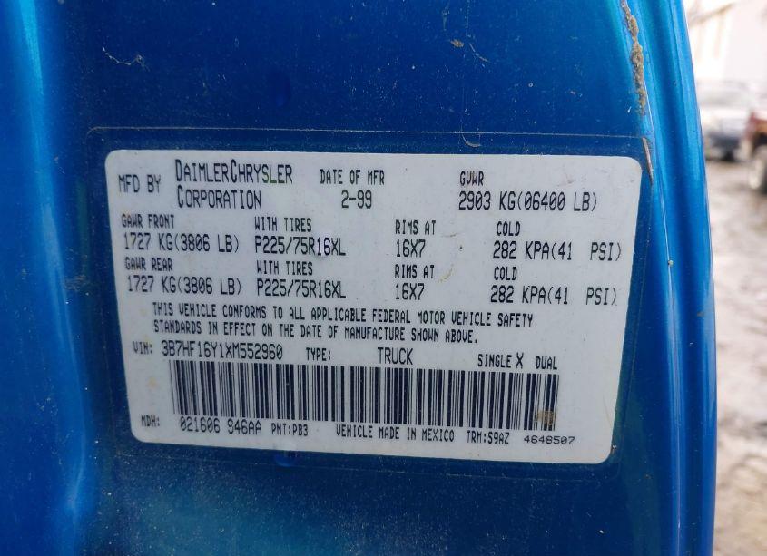 Photo 9 of 1999 Dodge Ram 1500 ST (VIN 3B7HF16Y1XM552960)