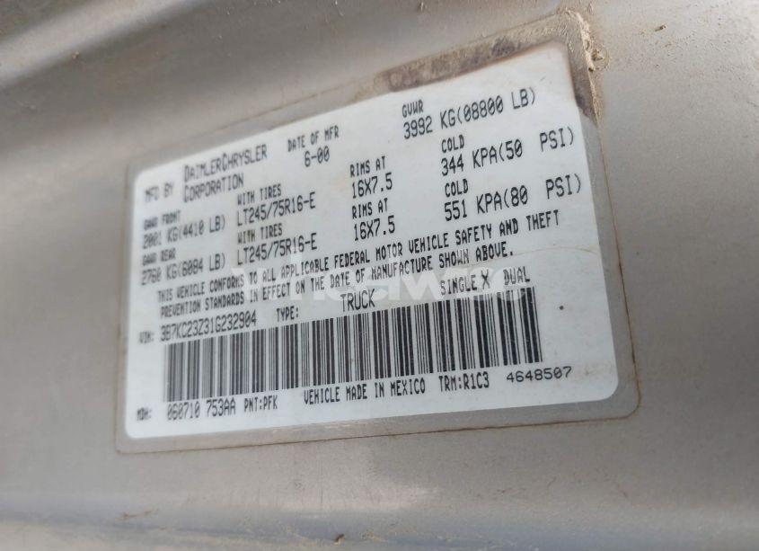 Photo 9 of 2001 Dodge Ram 2500 ST (VIN 3B7KC23Z31G232904)