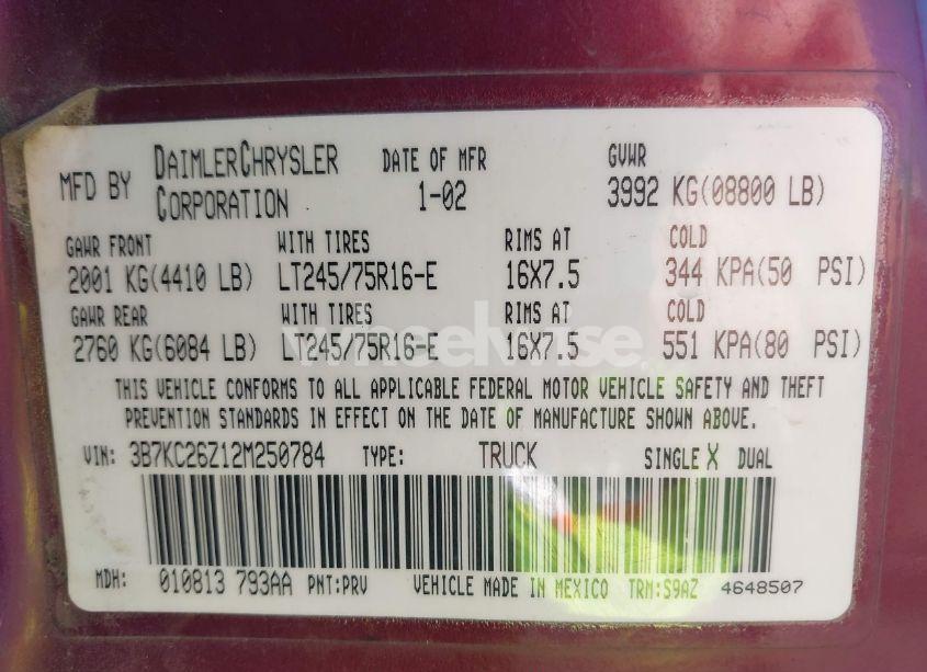 Photo 9 of 2002 Dodge Ram 2500 ST (VIN 3B7KC26Z12M250784)