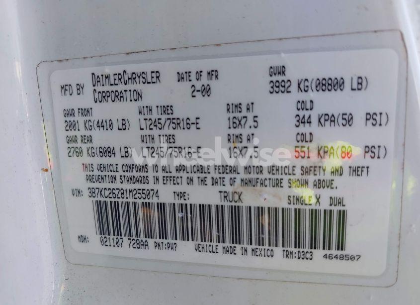 Photo 9 of 2001 Dodge Ram 2500 ST (VIN 3B7KC26Z81M255074)