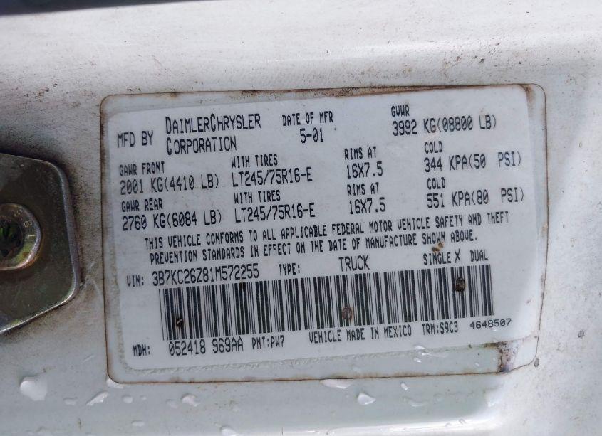 Photo 9 of 2001 Dodge Ram 2500 ST (VIN 3B7KC26Z81M572255)