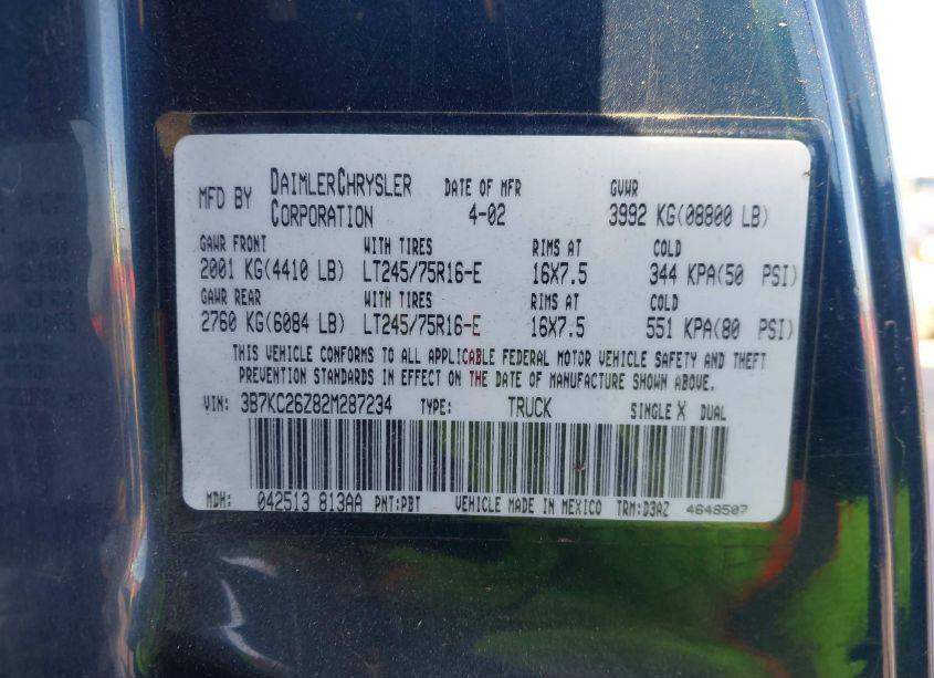 Photo 9 of 2002 Dodge Ram 2500 ST (VIN 3B7KC26Z82M287234)