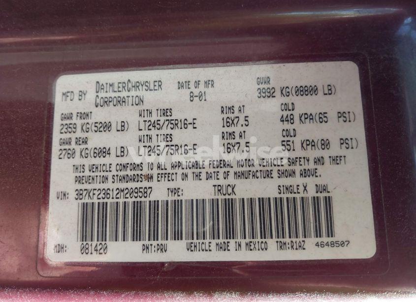 Photo 9 of 2002 Dodge Ram 2500 ST (VIN 3B7KF23612M209587)