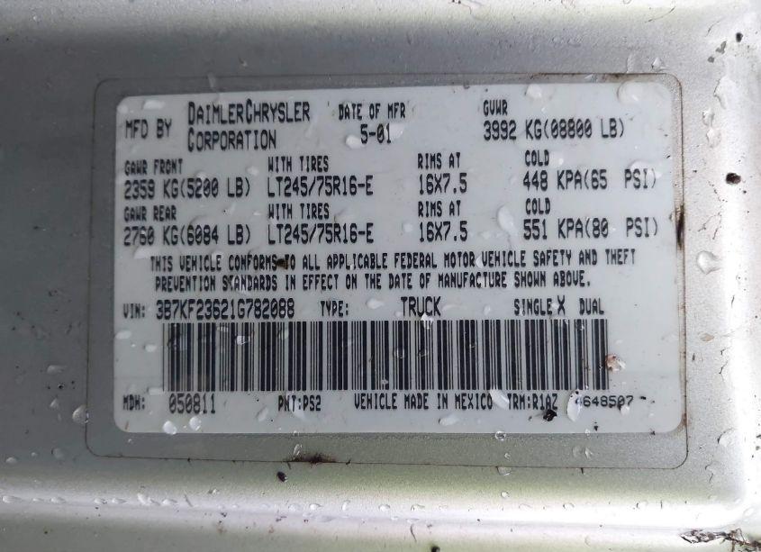 Photo 9 of 2001 Dodge Ram 2500 ST (VIN 3B7KF23621G782088)