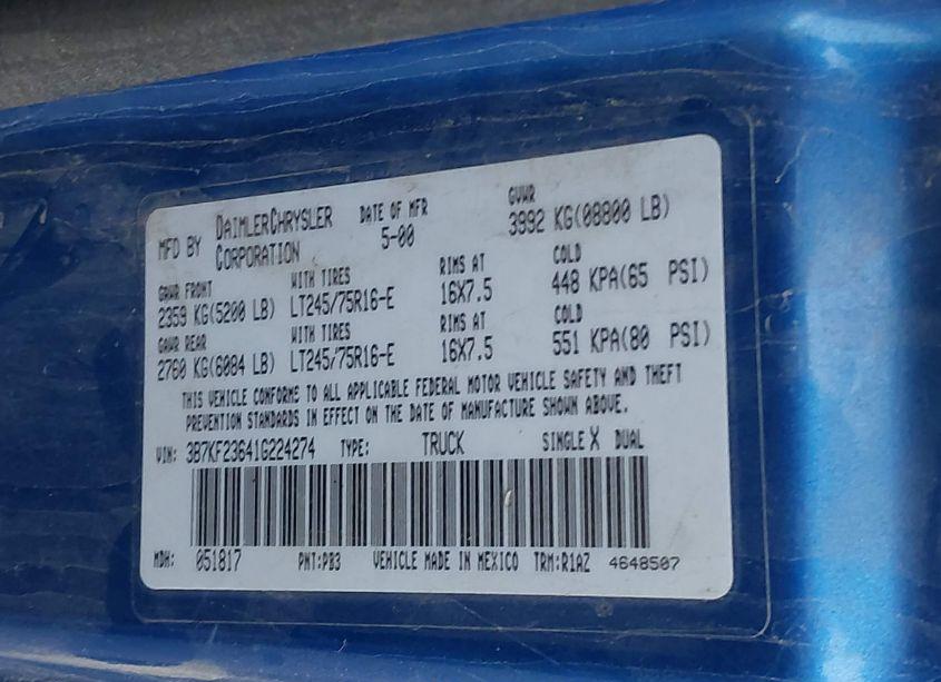 Photo 9 of 2001 Dodge Ram 2500 ST (VIN 3B7KF23641G224274)