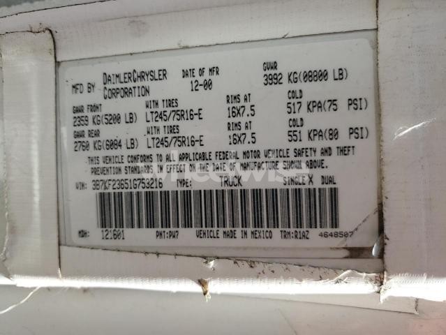 Photo 5 of 2001 DODGE RAM 2500 (VIN 3B7KF23651G753216)