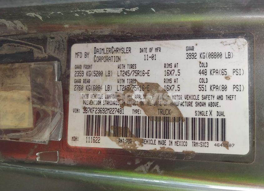 Photo 9 of 2002 Dodge Ram 2500 ST (VIN 3B7KF23692M227481)