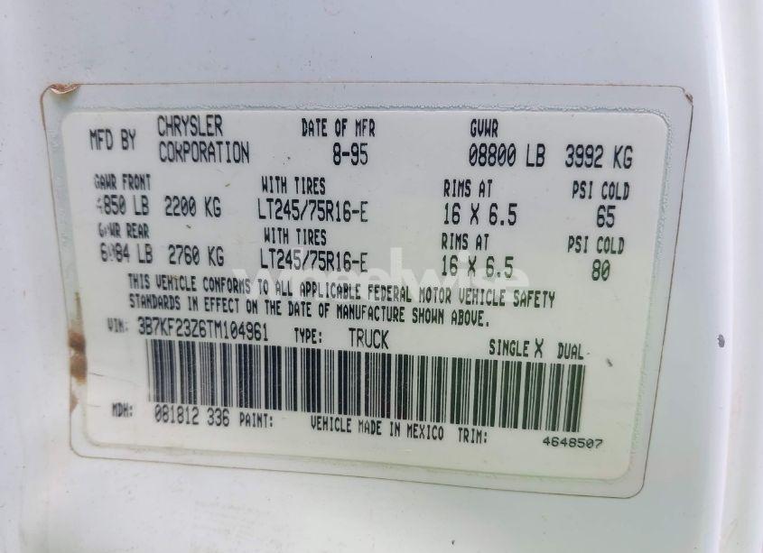 Photo 9 of 1996 Dodge Ram 2500 (VIN 3B7KF23Z6TM104961)