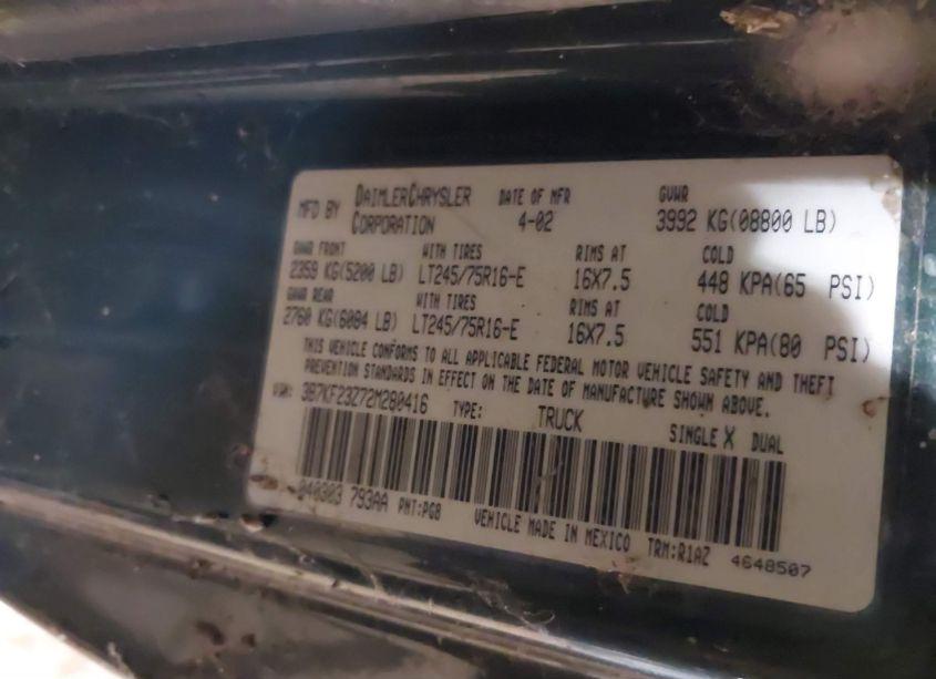 Photo 9 of 2002 Dodge Ram 2500 ST (VIN 3B7KF23Z72M280416)