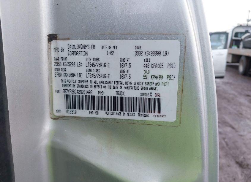 Photo 9 of 2002 Dodge Ram 2500 ST (VIN 3B7KF26C42M261409)