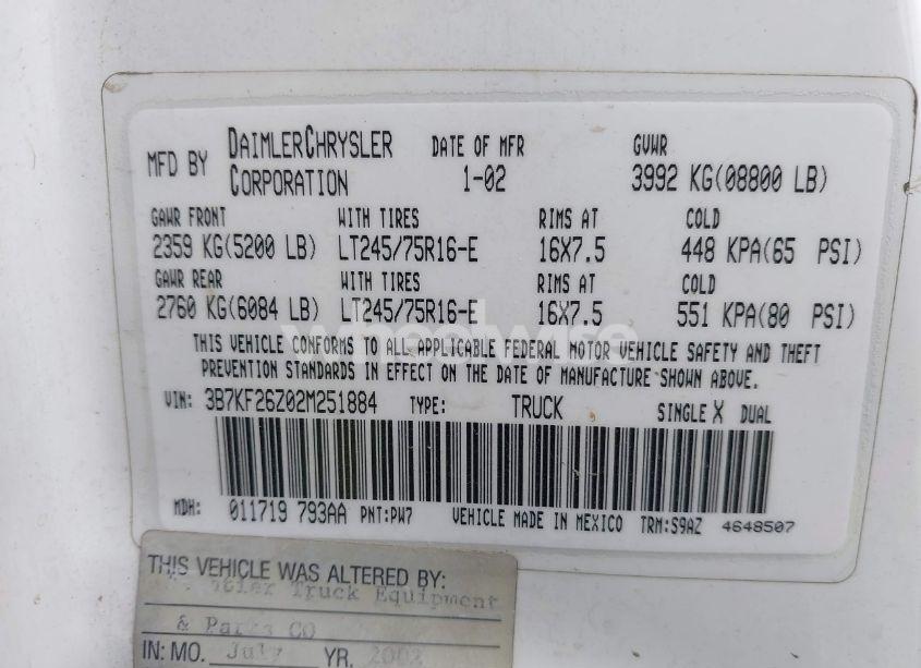 Photo 9 of 2002 Dodge Ram 2500 ST (VIN 3B7KF26Z02M251884)