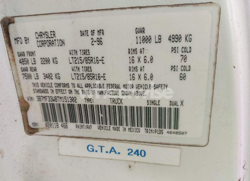 Photo 8 of 1996 Dodge Ram 3500 (VIN 3B7MF33W8TM151302)