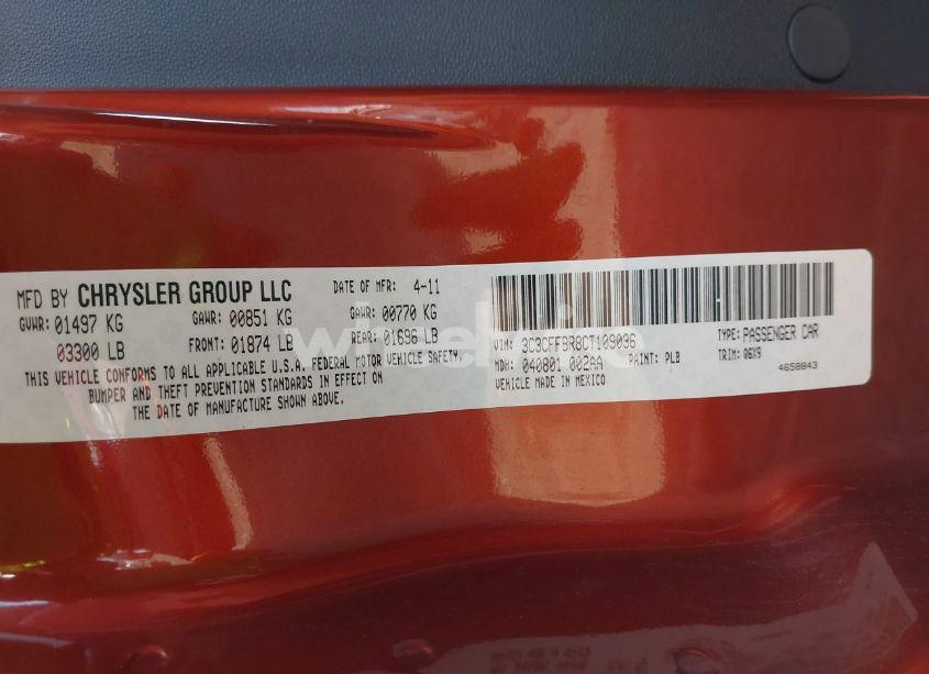 Photo 9 of 2012 Fiat 500 SPORT (VIN 3C3CFFBR8CT109036)