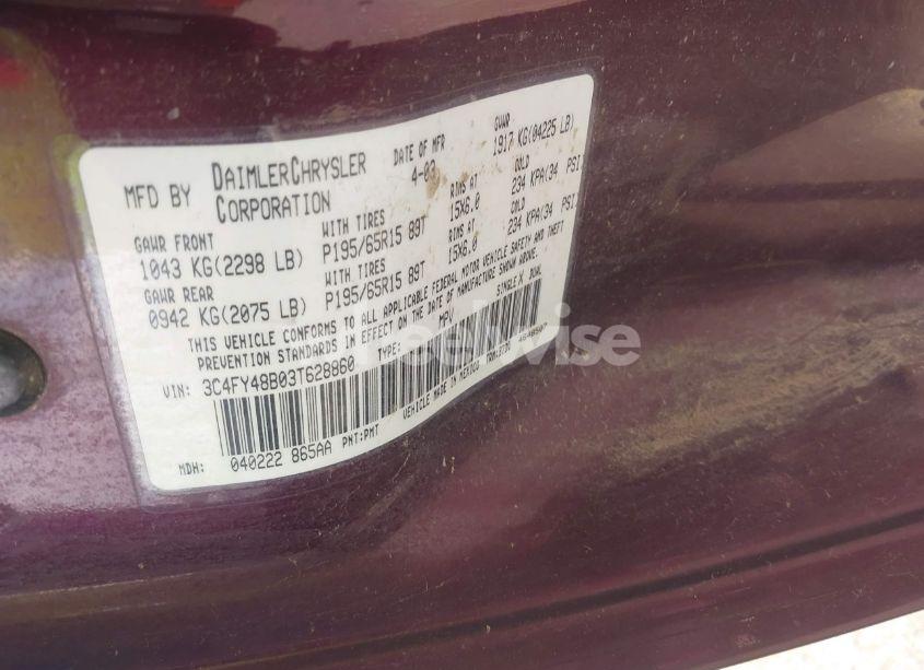 Photo 9 of 2003 Chrysler Pt CRUISER (VIN 3C4FY48B03T628860)