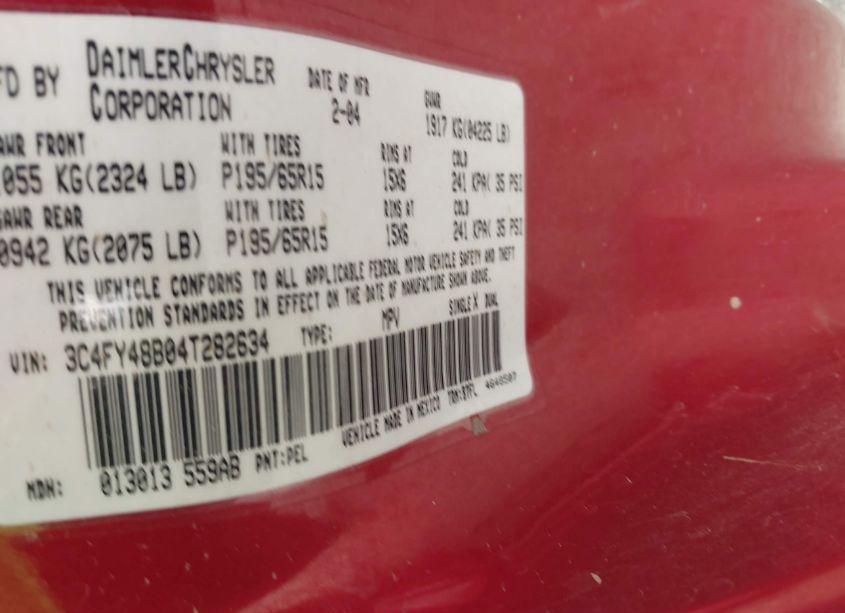 Photo 9 of 2004 Chrysler Pt CRUISER (VIN 3C4FY48B04T282634)