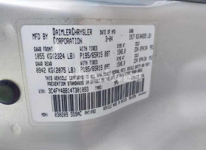 Photo 9 of 2004 Chrysler Pt CRUISER (VIN 3C4FY48B14T301093)