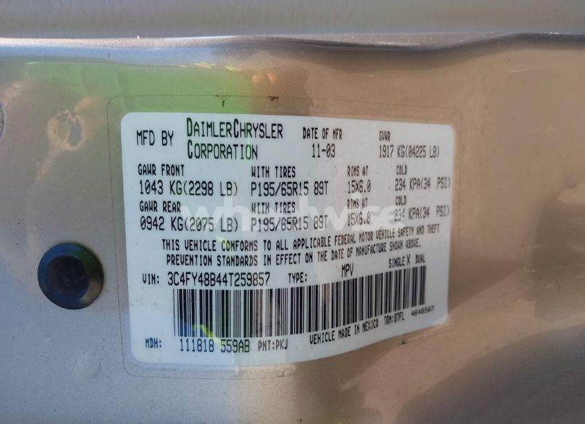 Photo 9 of 2004 Chrysler Pt CRUISER (VIN 3C4FY48B44T259857)