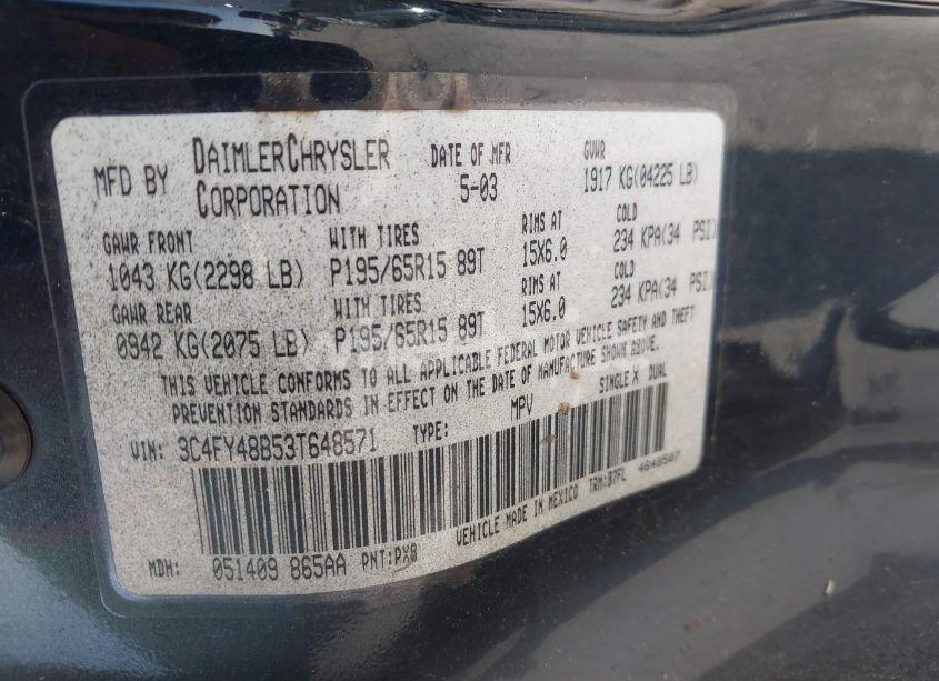 Photo 9 of 2003 Chrysler Pt CRUISER (VIN 3C4FY48B53T648571)